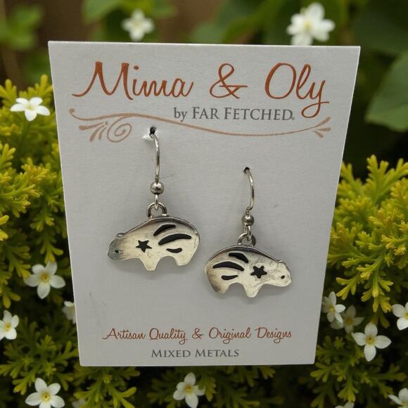 Far Fetched Bear with Resin Dangle Earrings Silver Plated Earwires Alpaca - Picture 5 of 5